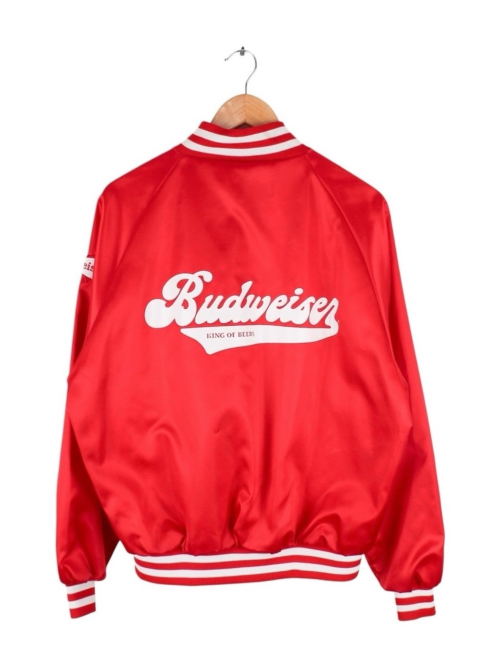 Vintage Anheuser-Busch Budweiser Red Satin Snap Jacket USA Made Size XL